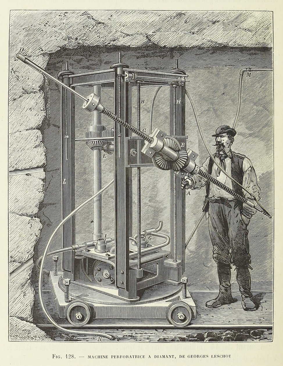 Diamond Drilling Machine designed by Georges Leschot, engraving by Unbekannt