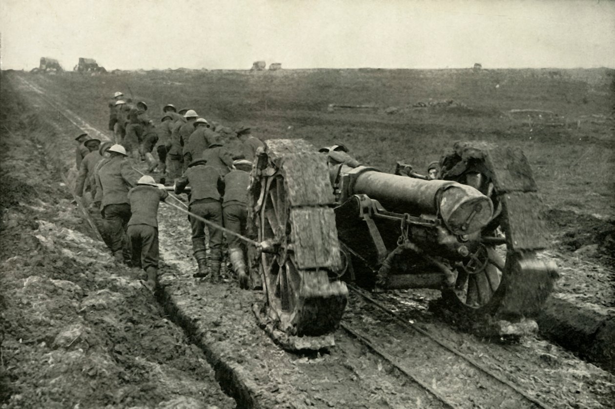 Dragging the Guns to New Advance Positions, 1919 by Unbekannt
