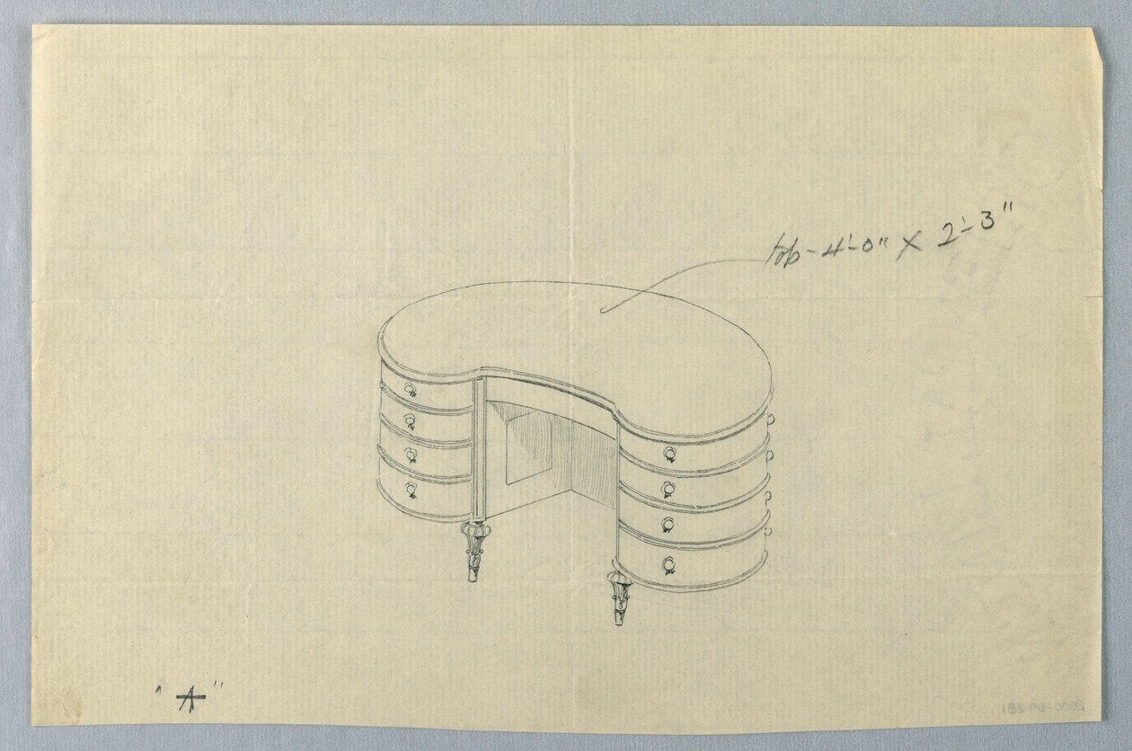 Drawing, Design for Kidney-Shaped Writing Table A with Eight Drawers by Unbekannt
