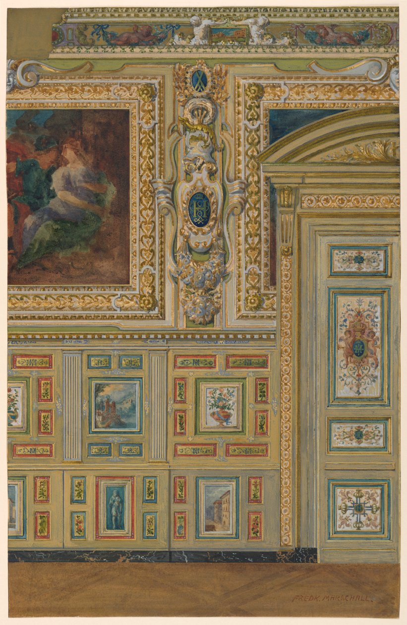 Section of a Wall Showing Groups of Painted Panels, Oval Chamber, Salon Louis XIV, Palace of Fontainebleau, France by Unbekannt
