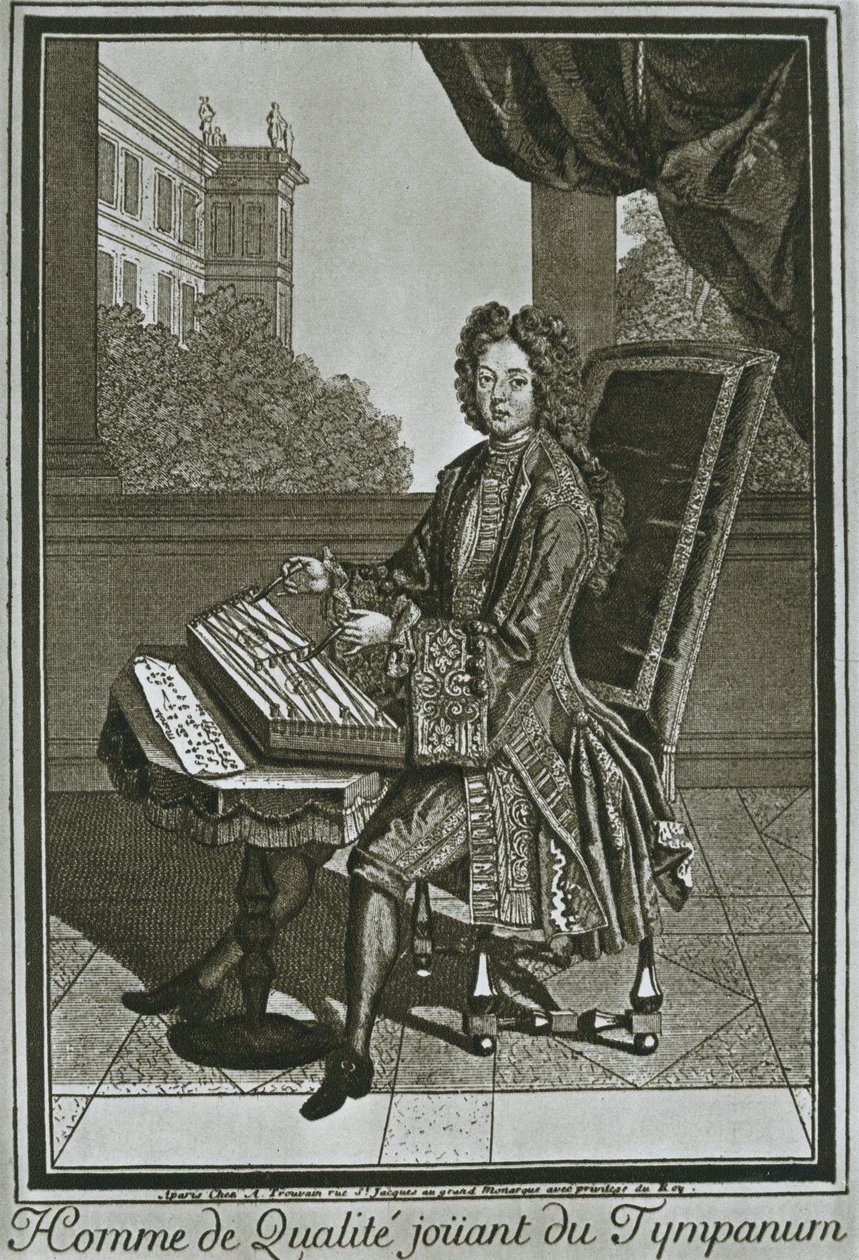Dulcimer tympanum, French engraving of the seventeenth century, 1948 by Unbekannt