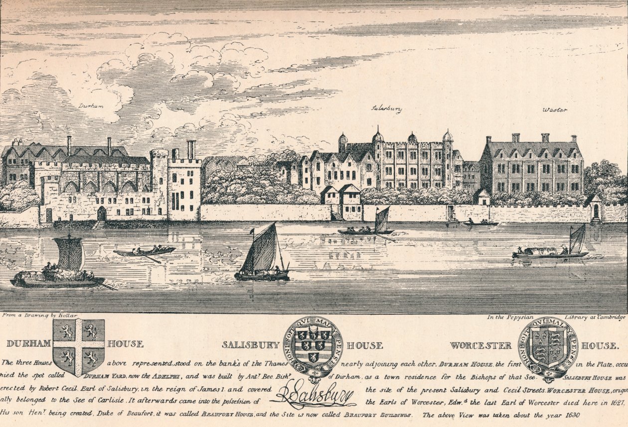 Durham House, Salisbury House and Worcester House, London, c1808 by Unbekannt