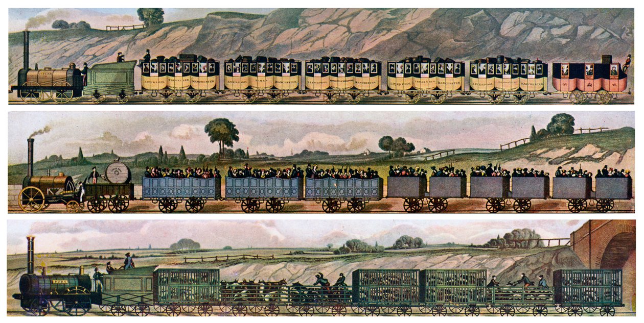 Early railway Coaches, the Liverpool and Manchester Railway, England, 1831 by Unbekannt