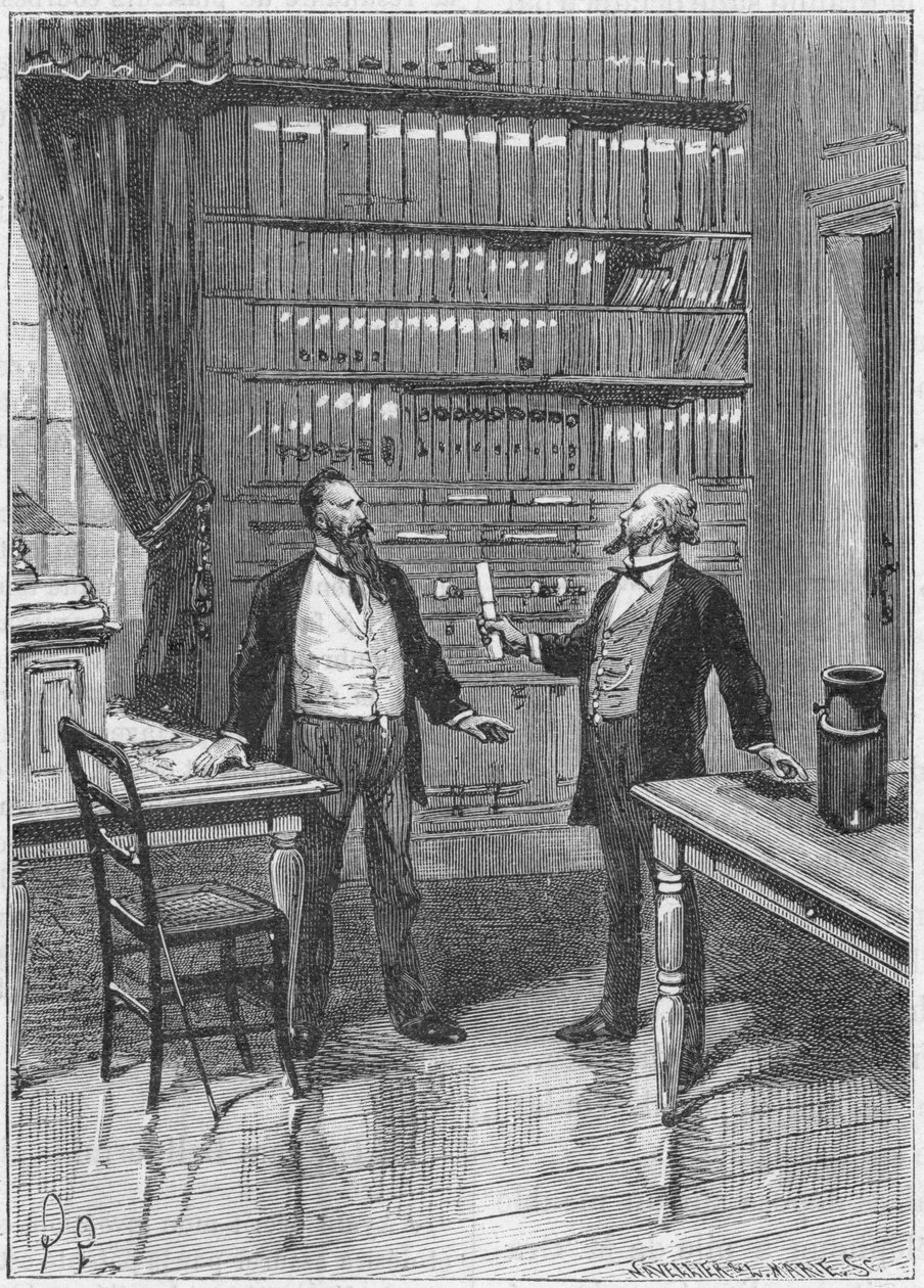 Elisha Gray, American inventor, presenting the caveat for his telephone by Unbekannt