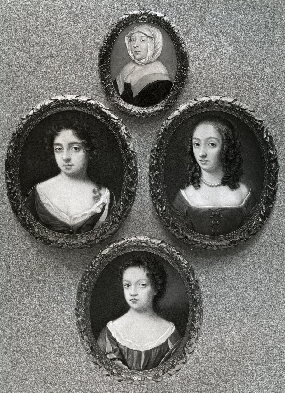 Elizabeth Cromwell, mother of Oliver Cromwell, and his daughters, Mary, Elizabeth and Bridget by Unbekannt