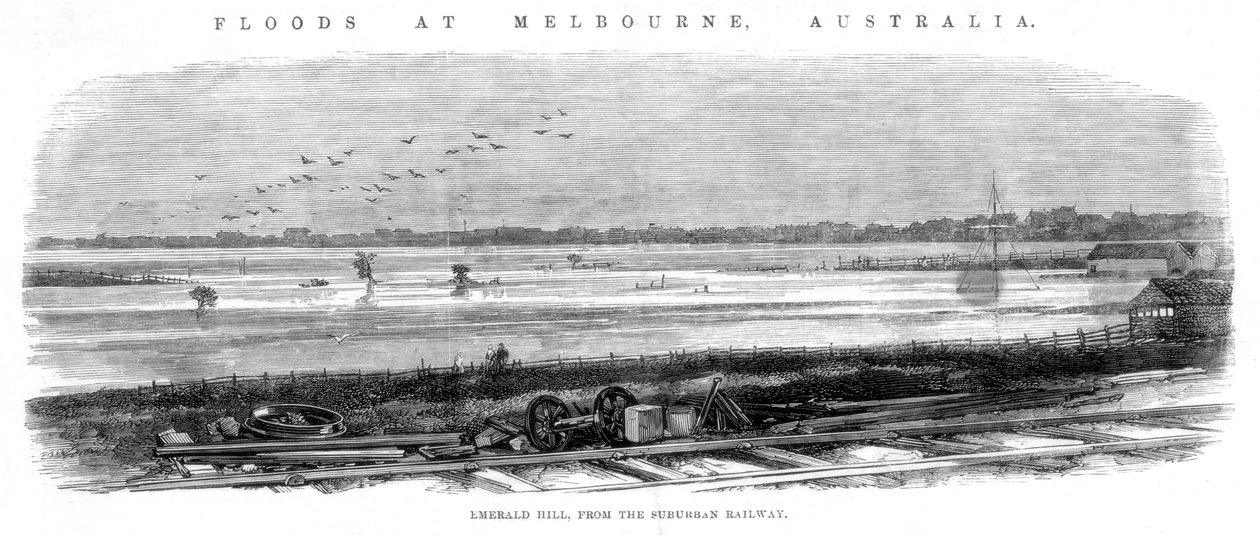 Emerald Hill, from the Suburban Railway - Floods at Melbourne, Australia, 1864 by Unbekannt
