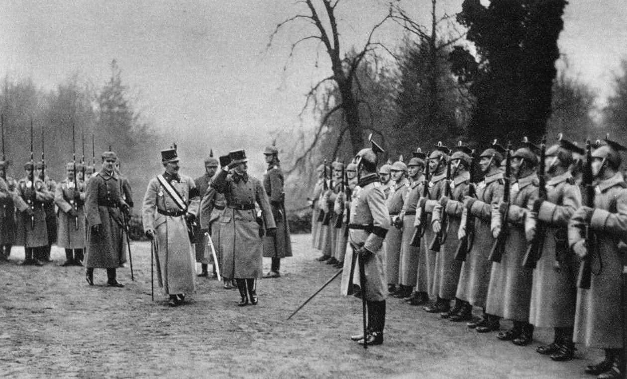 Emperor Karl I of Austria visiting Kaiser Wilhelm II at Army headquarters, World War I, 1917 by Unbekannt