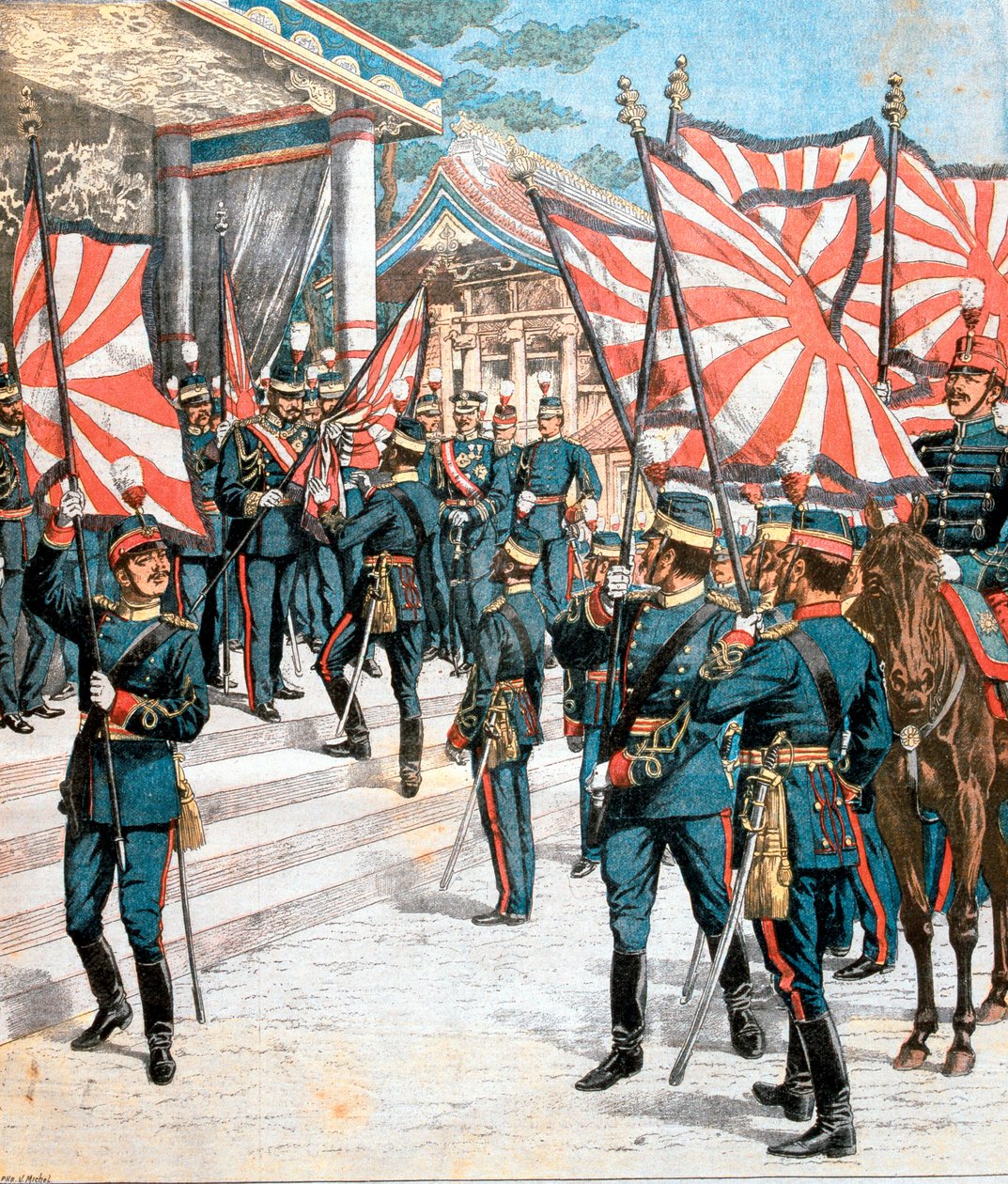 Emperor of Japan Presenting Colours to Japanese Regiments by Unbekannt