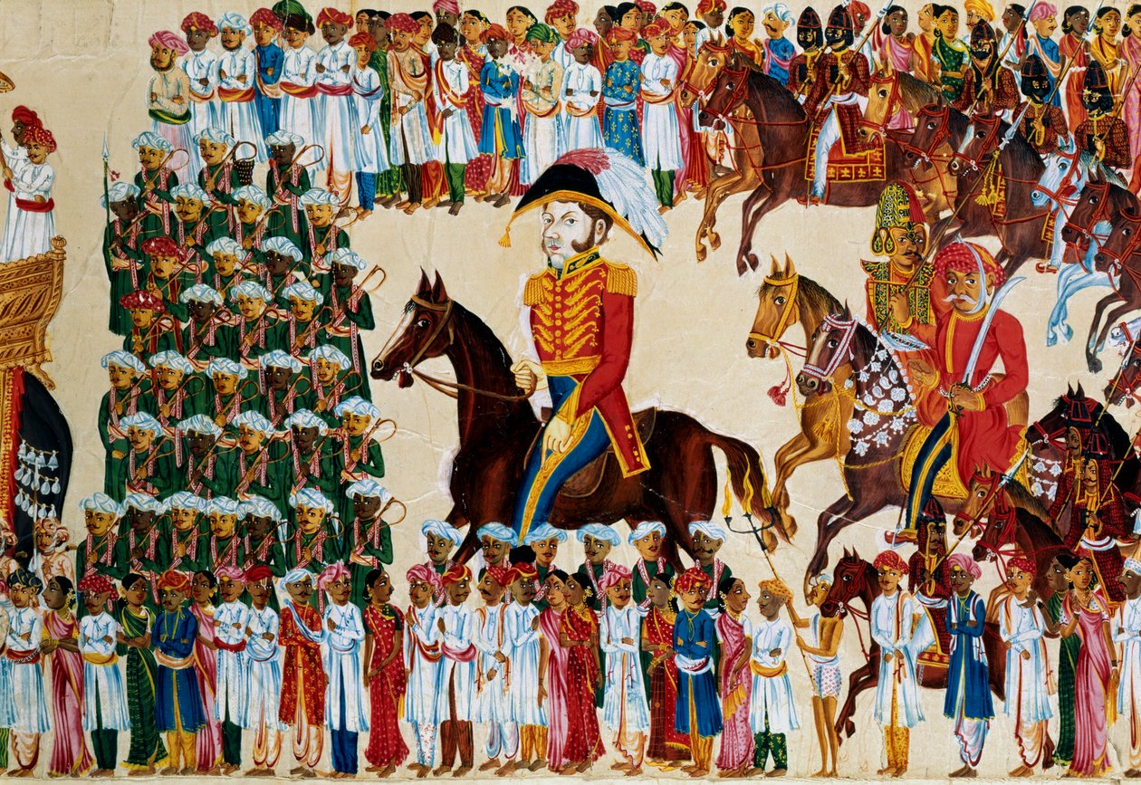 English grandee of the East India Company riding in an Indian procession, 1825-1830 by Unbekannt