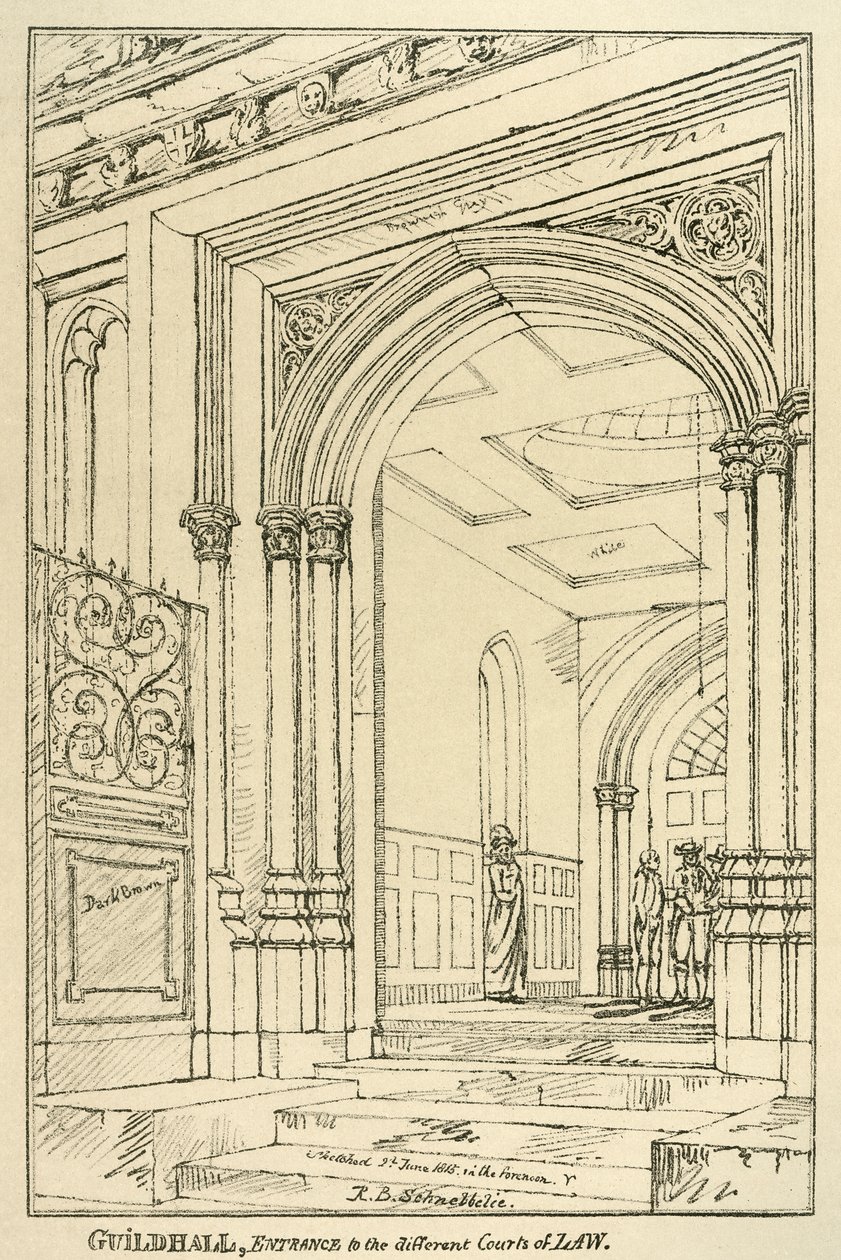 Entrance to the different courts of law, Guildhall, London, June 1815 by Unbekannt