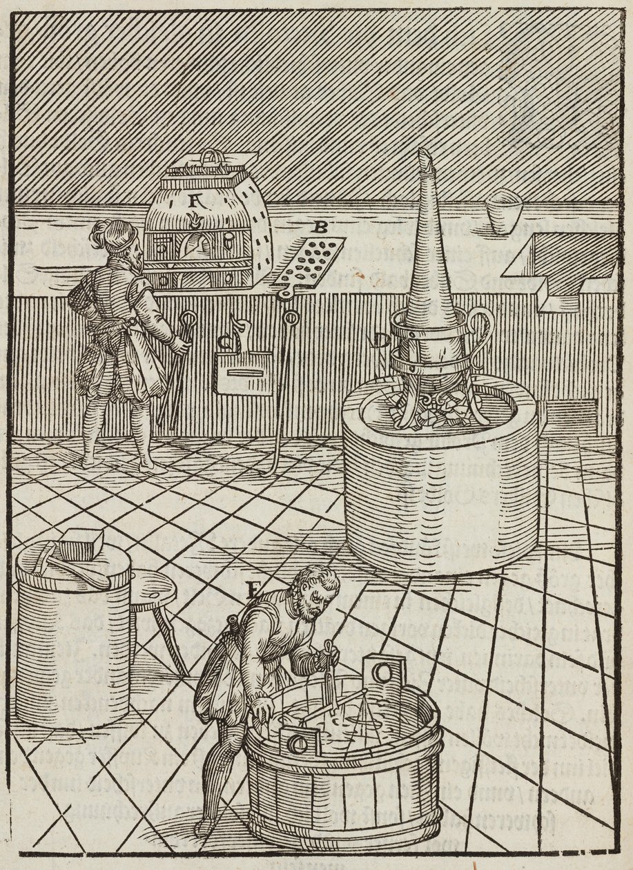 Equipment and Analysis of Gold and Silver Ores - Engraving from Description of Ores and Principal Mining Methods, by Lazarus Ecker by Unbekannt