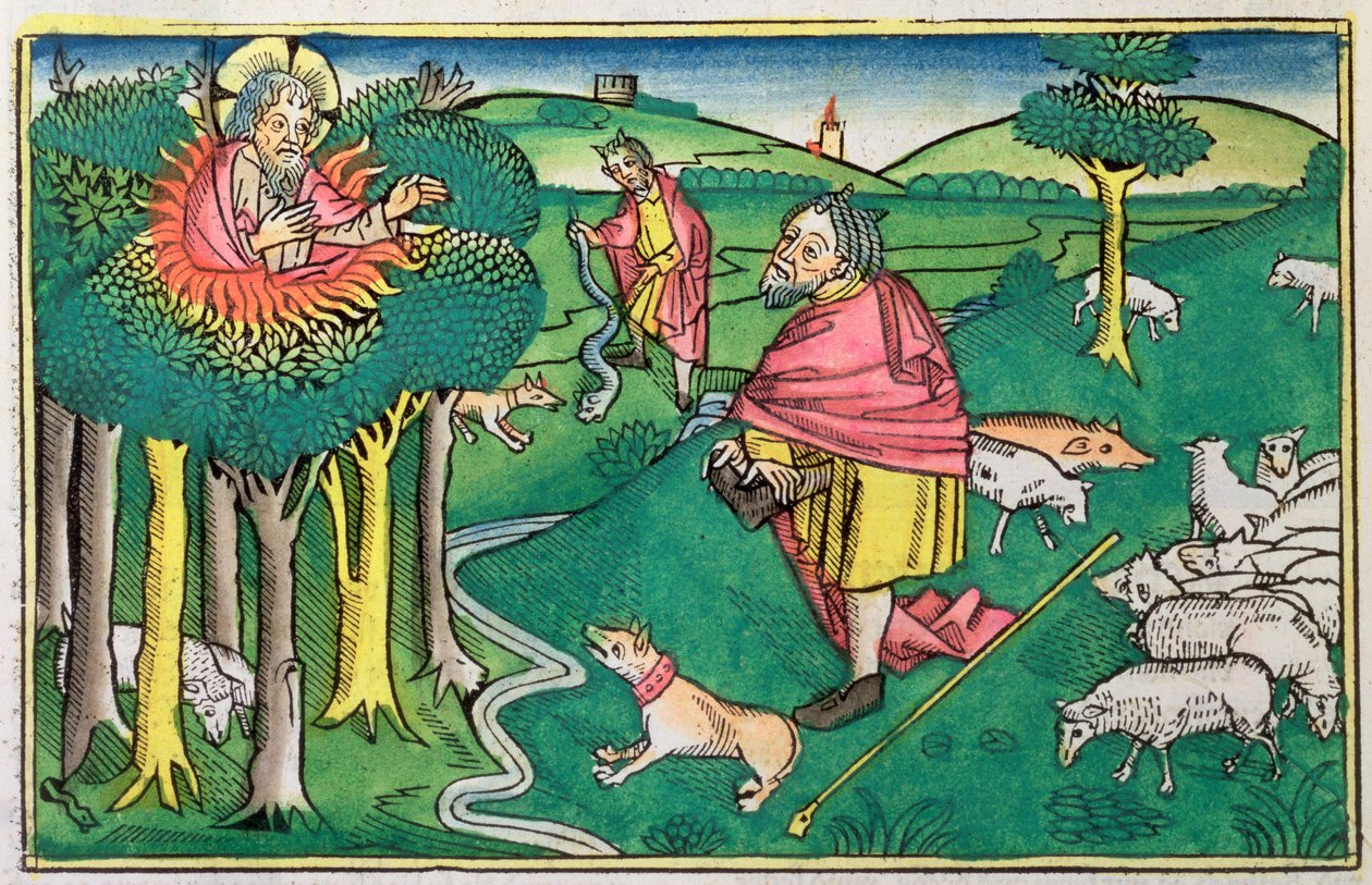 Exodus 3:1-22 and 4:1-4: The Burning Bush and God Arming Moses with the Miraculous Rod by Unbekannt