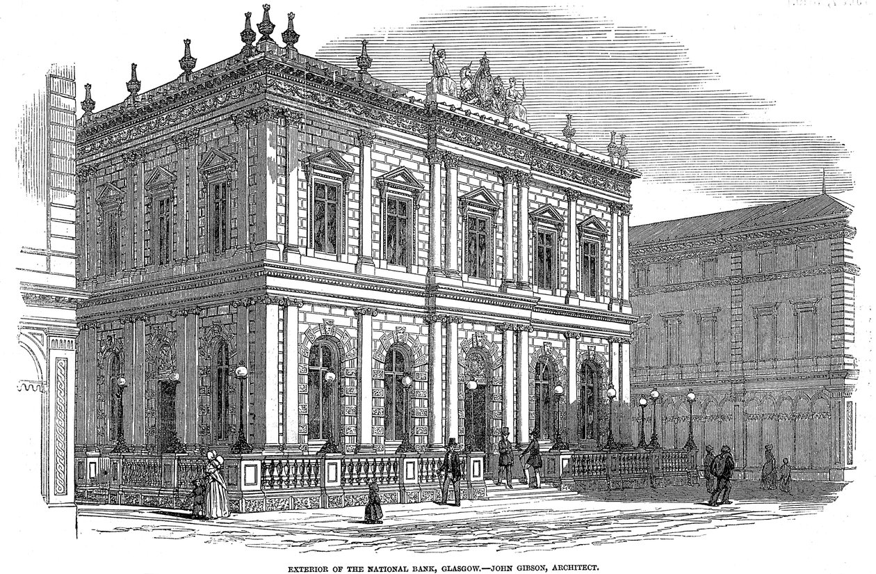 Exterior view of the National Bank, Glasgow, Scotland, c1850 by Unbekannt