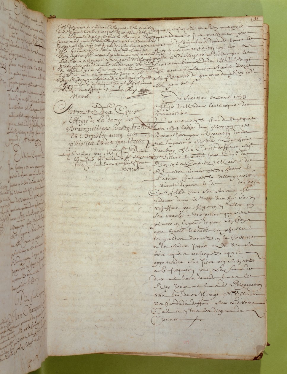 Extract from the Conciergerie records of the condemnation to death by execution and burning of the Marquise de Brinvilliers, April 1673 by Unbekannt
