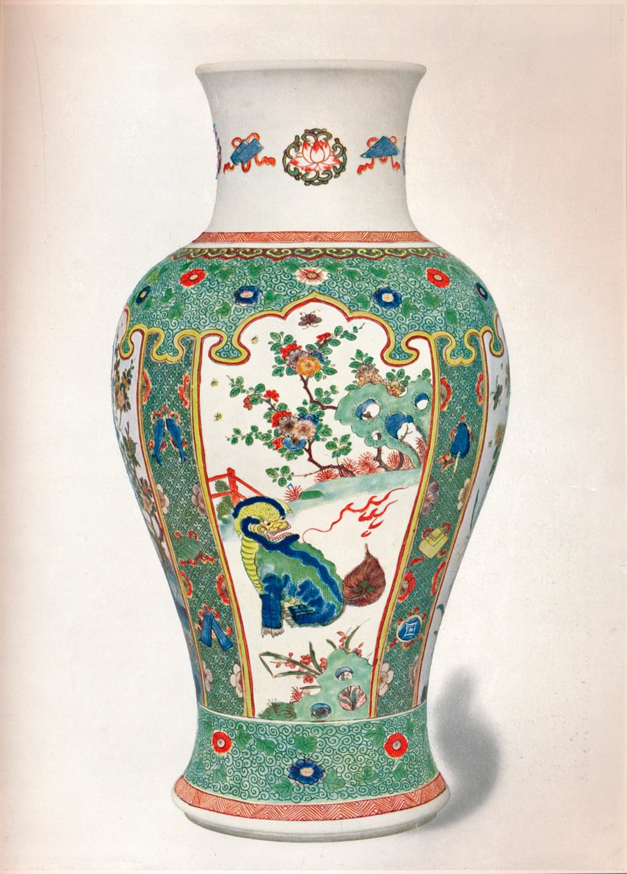 Famille Verte Vase, with Four Upright Panels Painted with Rocks and Flowering Plants, Two Monsters by Unbekannt