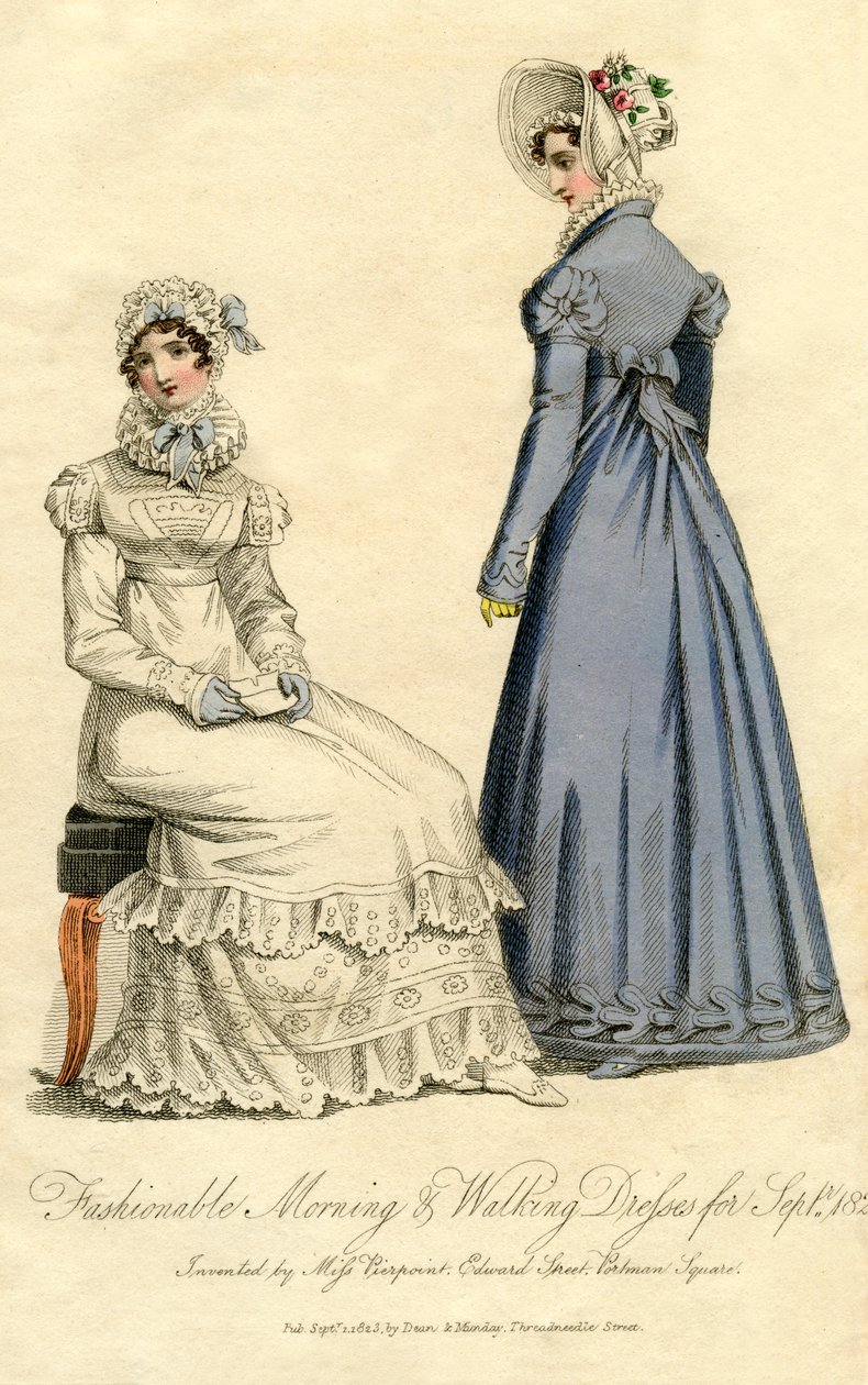 Fashionable Morning and Walking Dresses from September 1823 by Unbekannt