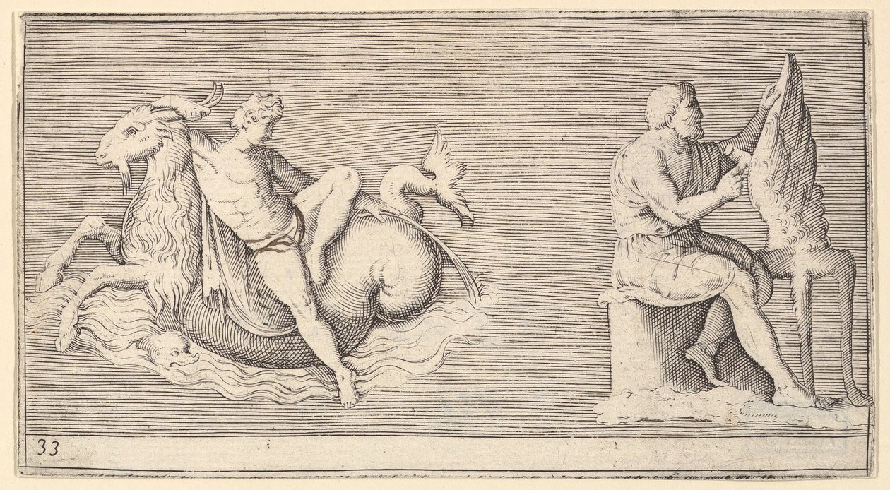 Figure on Seagoat, Man Carving Wing by Unbekannt