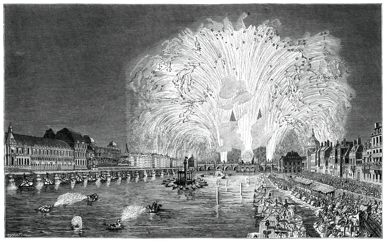 Fireworks On The Bridge, Paris, 1754 by Unbekannt