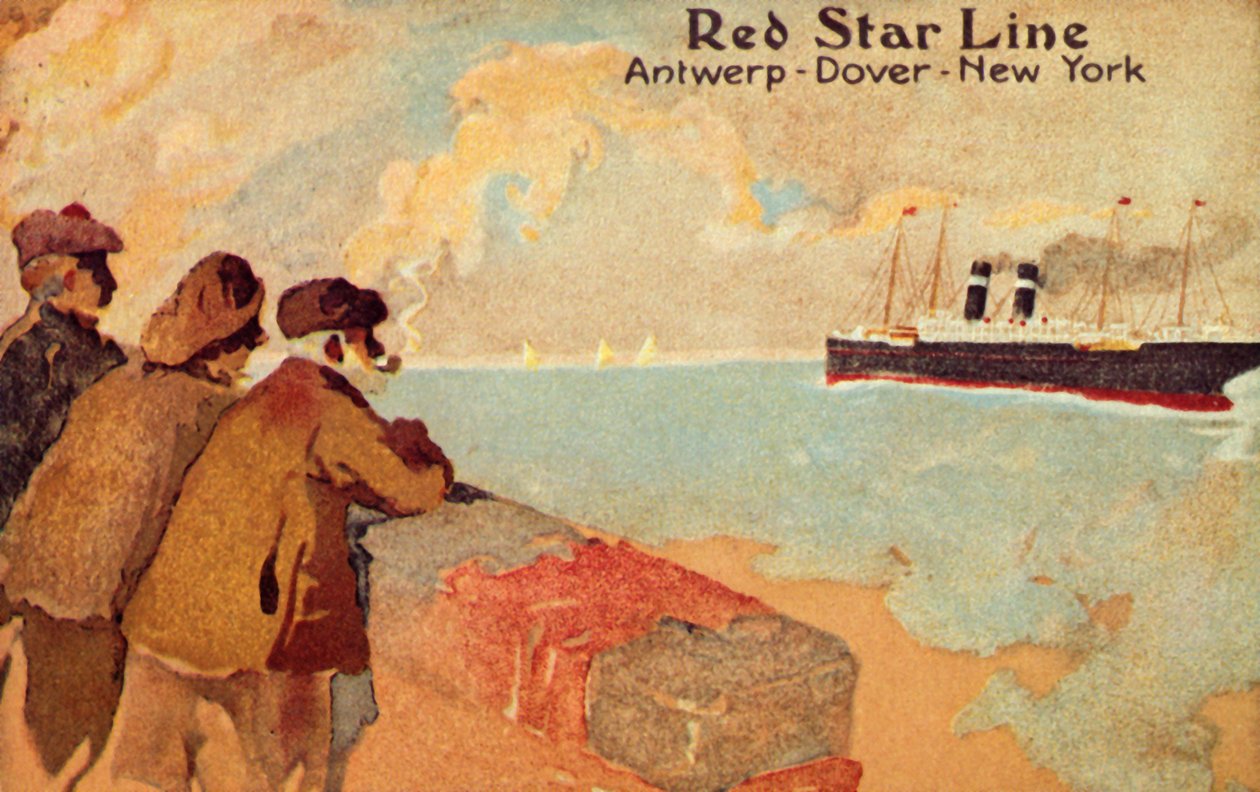 Fisherman and Sailors Watching a Red Star Ocean Liner by Unbekannt