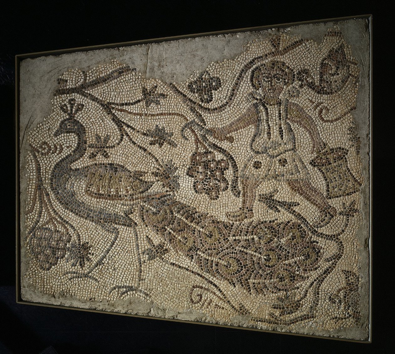 Floor Mosaic Panel: Grape Harvester with Peacock by Unbekannt