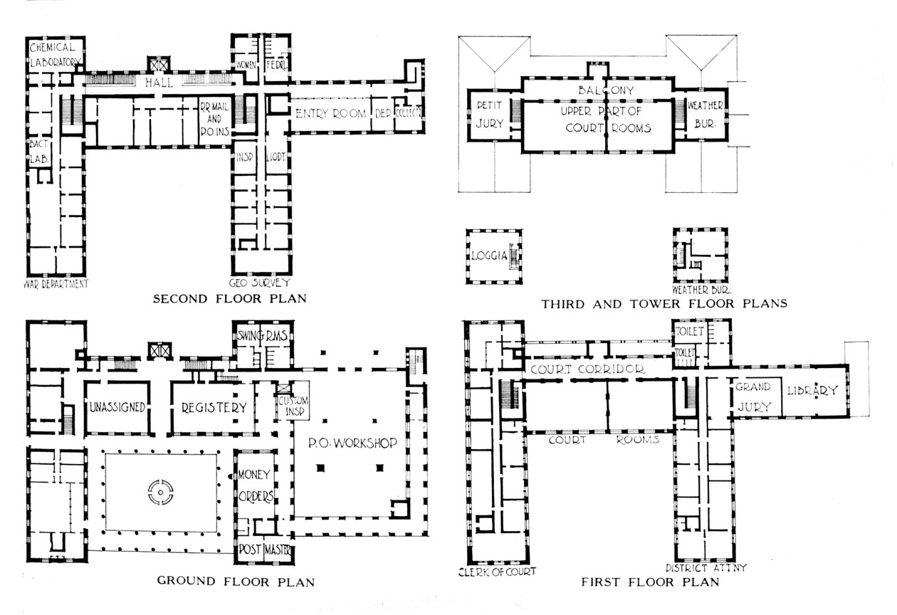 Floor plans, Federal Building, Honolulu, Hawaii, 1924 by Unbekannt