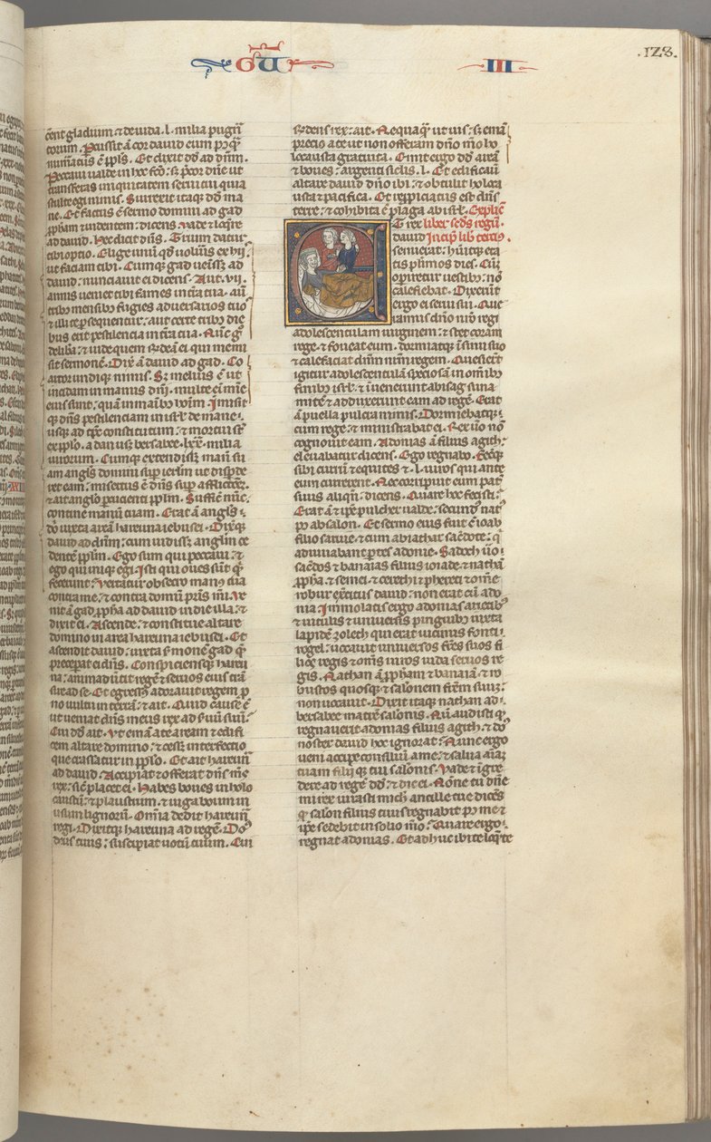 Kings III, Historiated Initial E, an Attendant Bringing Abishag to David, c. 1275-1300 by Unbekannt
