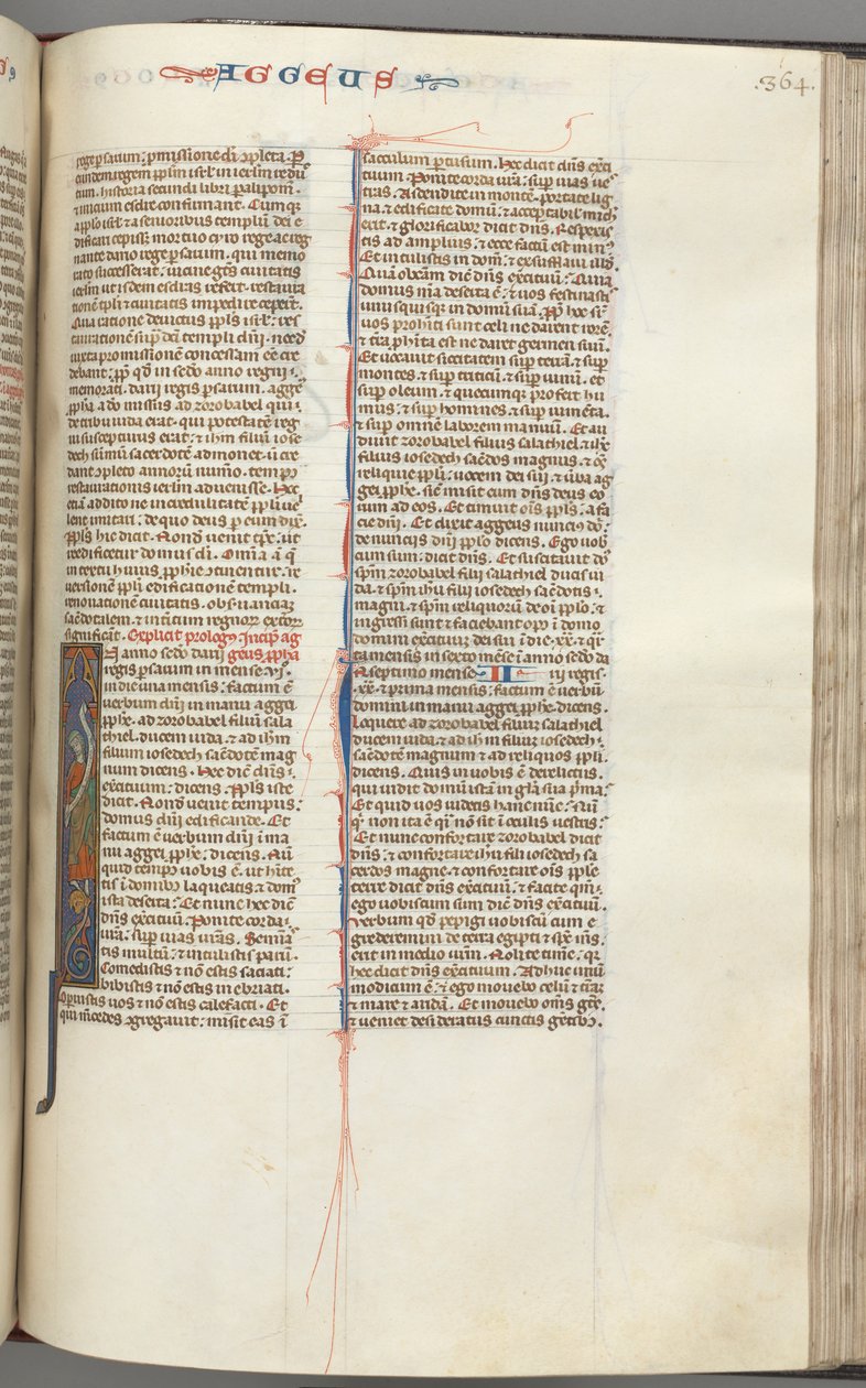 Haggai, Historiated Initial I, Haggai with a Scroll Standing on a Hybrid, c1275-1300 by Unbekannt