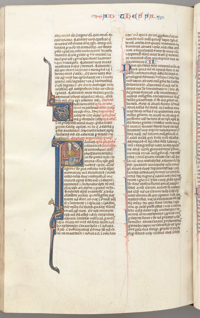 Thessalonians I, Historiated Initial P, Paul Seated with a Sword and a Book, c. 1275-1300 (Fol. 454v) by Unbekannt
