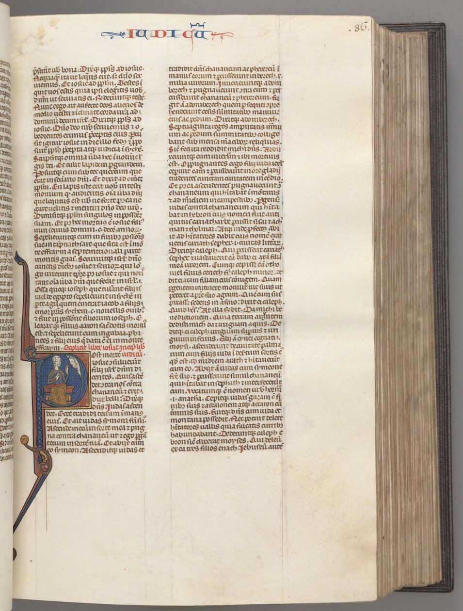 Fol. 86r, Judges, historiated initial R, Judah seated with a book talking to God, c. 1275-1300 by Unbekannt