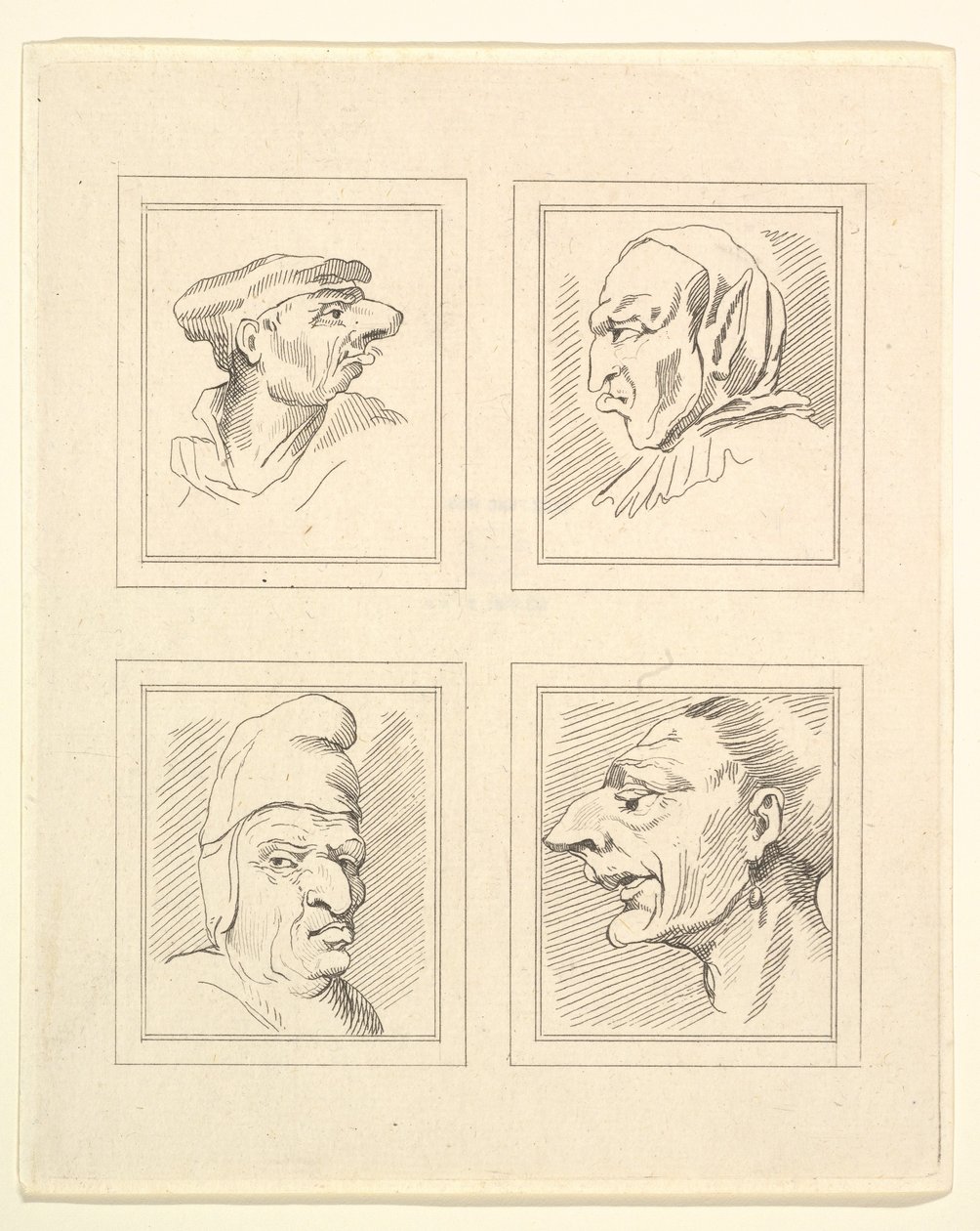 Four Heads from Caricatures by Leonardo da Vinci, from Drawings by Wenceslaus Hollar by Unbekannt