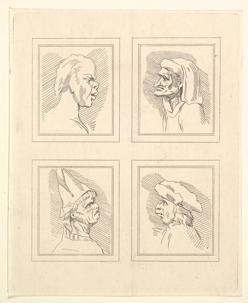 Four Heads from Caricatures by Leonardo da Vinci, from Drawings by Wincelslaus Hollar by Unbekannt