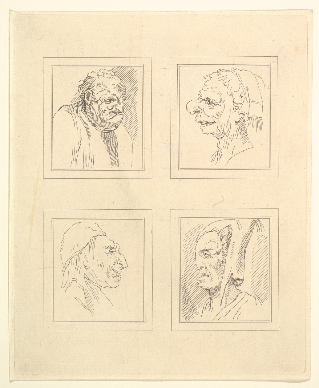Four Heads from Characaturas by Leonardo da Vinci, from Drawings by Wincelslaus Hollar by Unbekannt