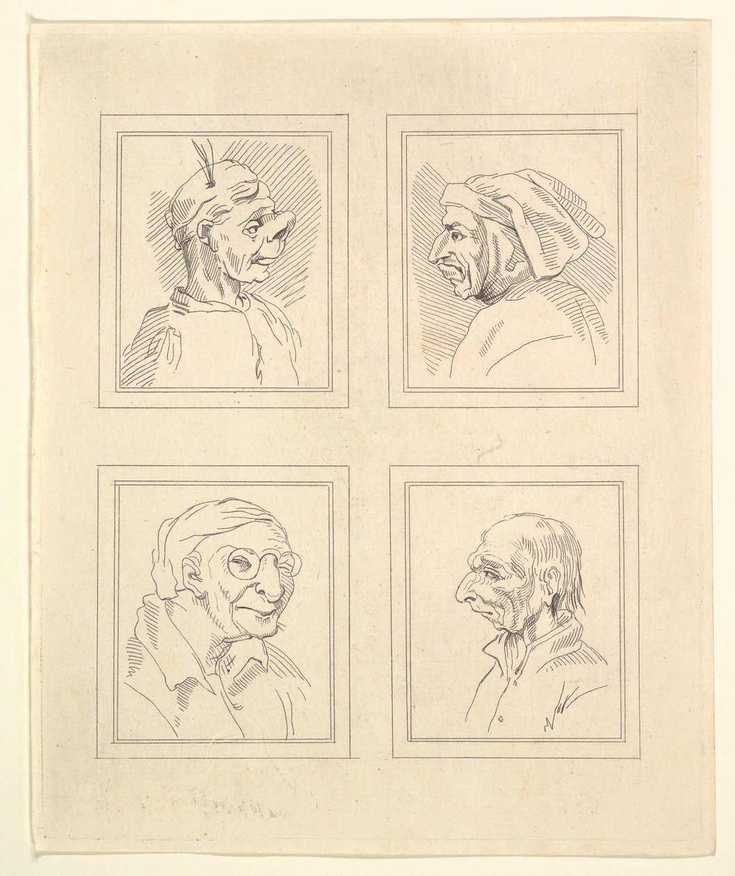 Four Heads from Caricatures by Leonardo da Vinci, from Drawings by Wenceslaus Hollar, 1786 by Unbekannt