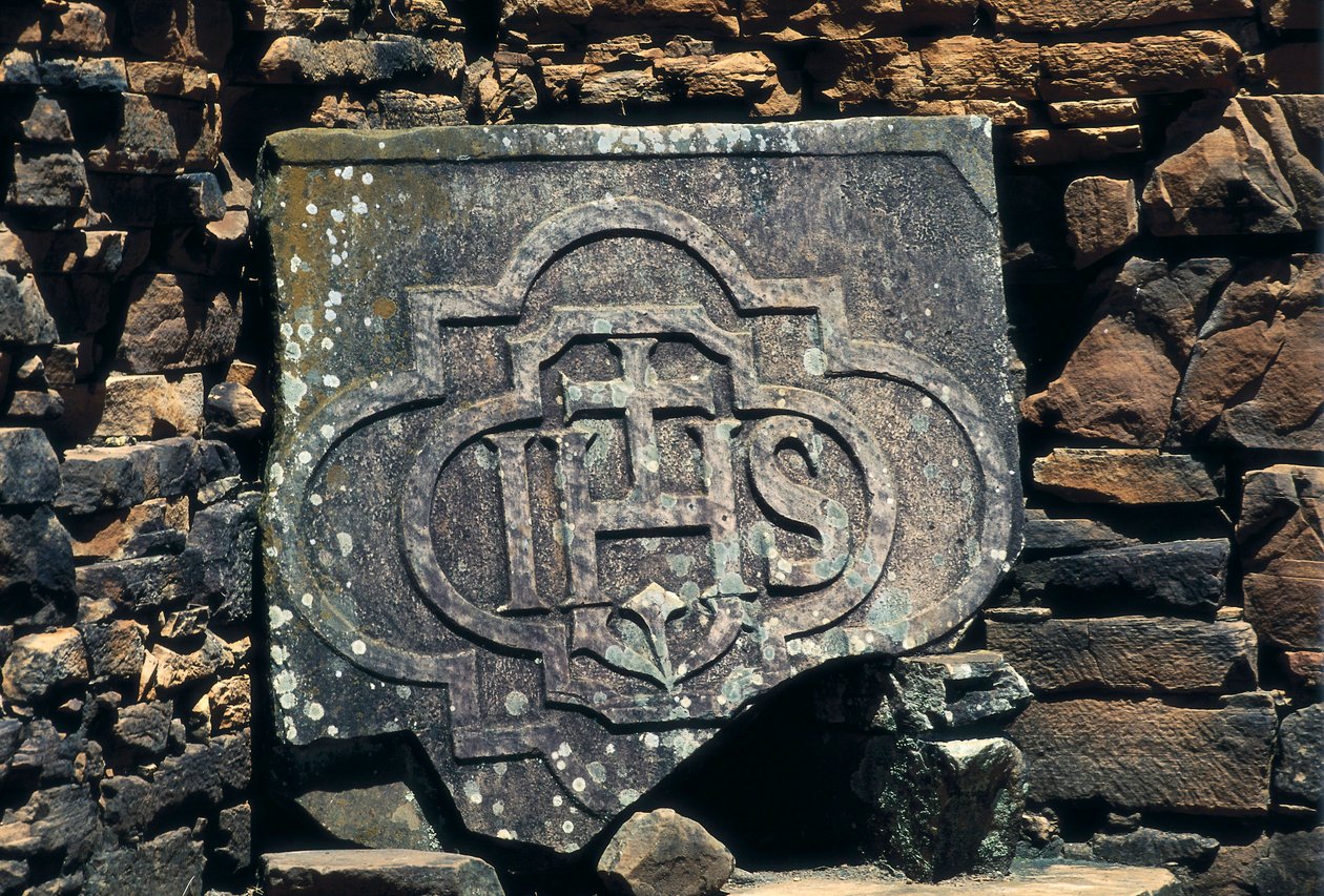 Franco-Masonic Symbol and Initials of Christ Engraved on a Stone, Site of the Jesuit Missions of San Ignacio Mini in Argentina, Established in 1611 (Stone) by Unbekannt