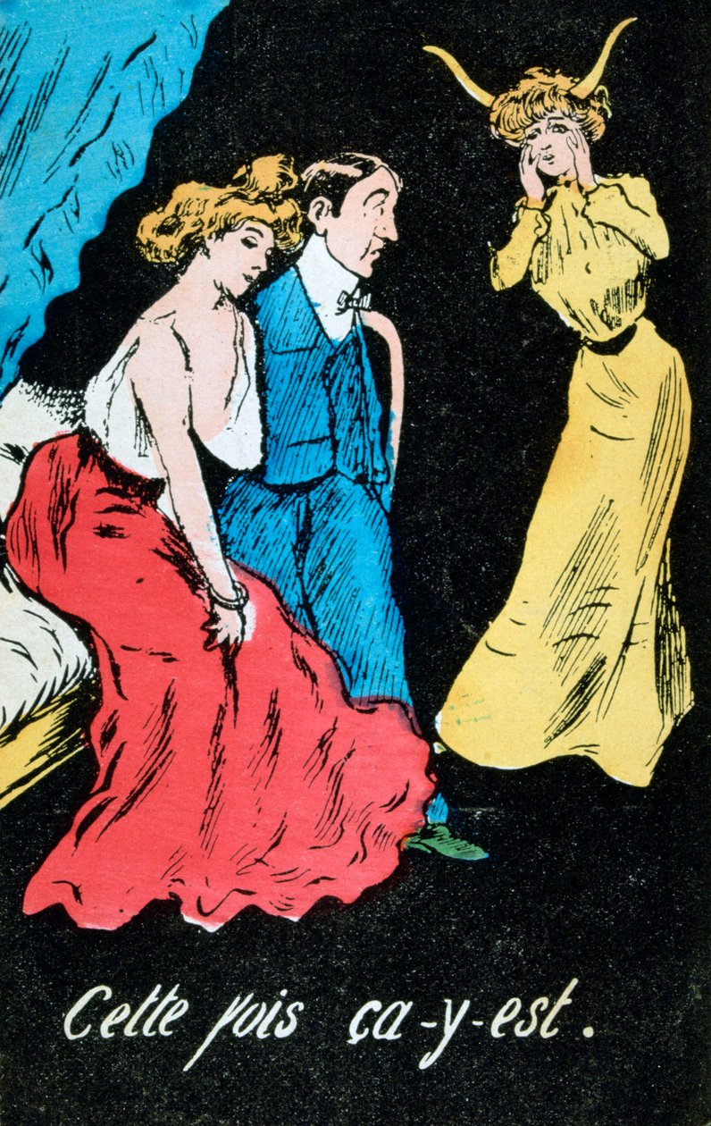 French Adultery Caricature Postcard by Unbekannt