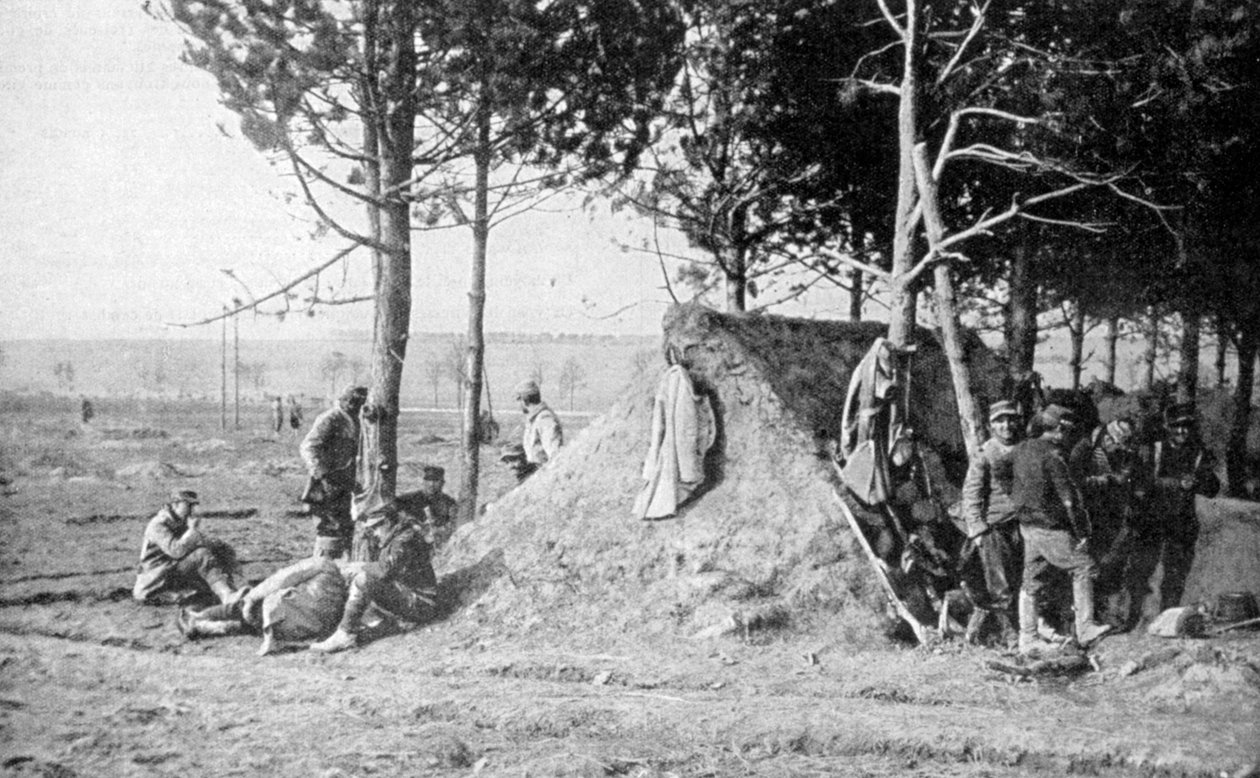 French soldiers at rest after combat, Champagne region, France, World War I by Unbekannt