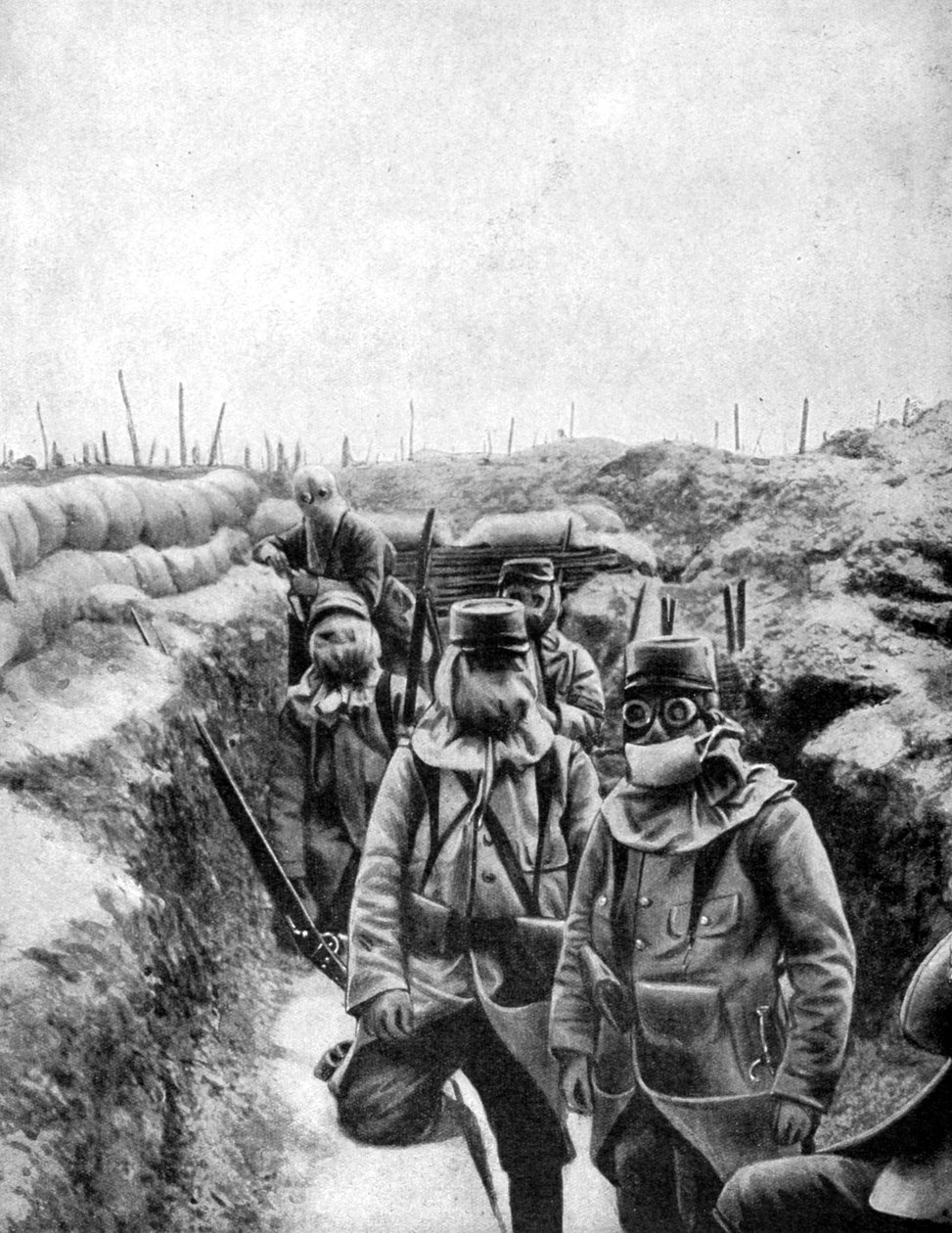 French Soldiers in Improvised Gas Masks by Unbekannt