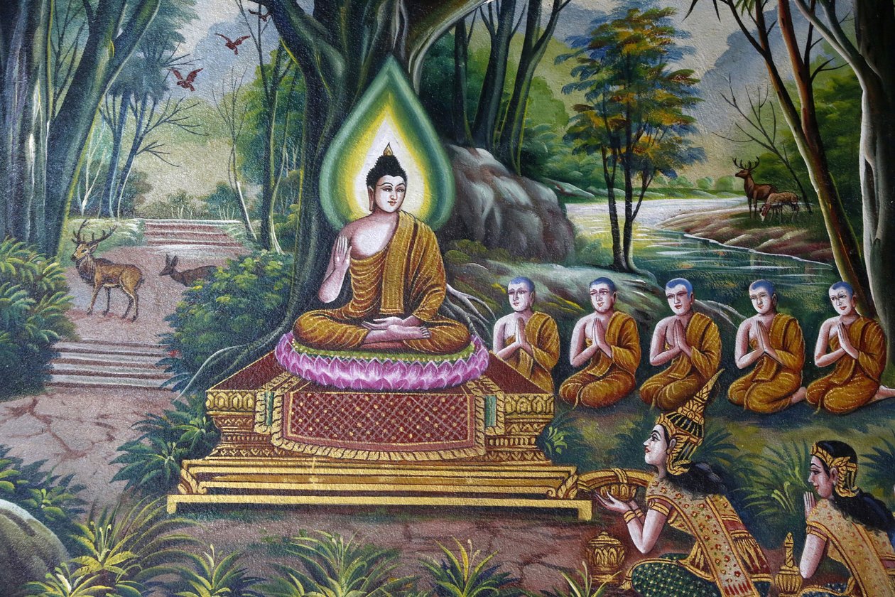 Fresco Depicting the Buddha with Followers in Wat Chiang Mun, Chiang Mai. Thailand by Unbekannt