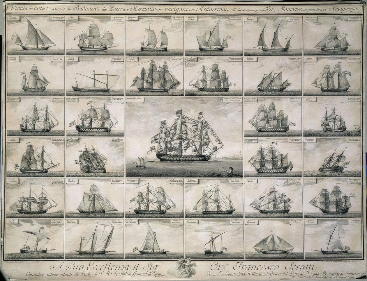 Engraving of War and Merchant Ships that Sailed in the Mediterranean by Unbekannt