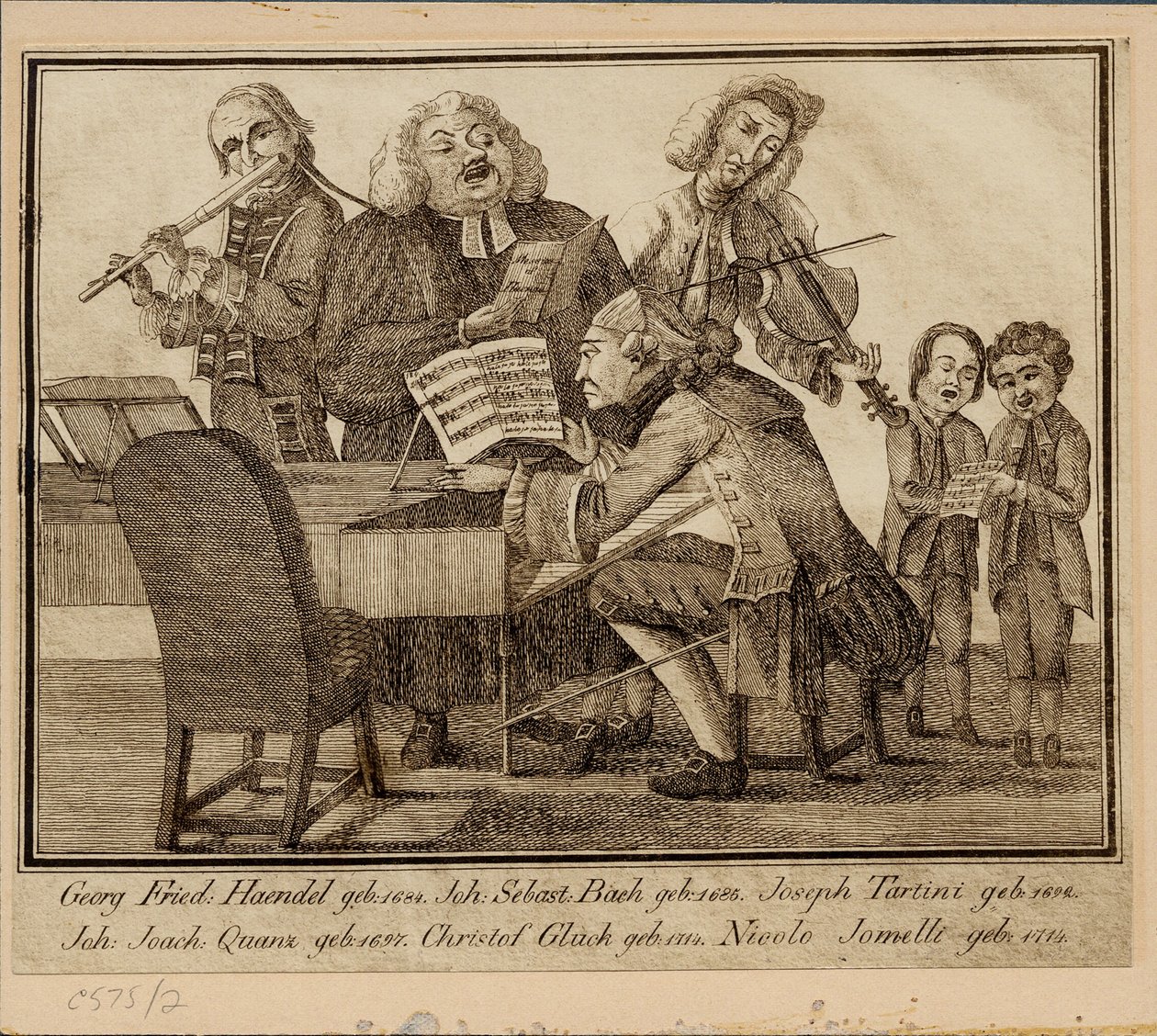 Georg Friedrich Haendel, Johann Sebastian Bach, Giuseppe Tartini, Johann Joachim Quantz, Christoph W by Unbekannt