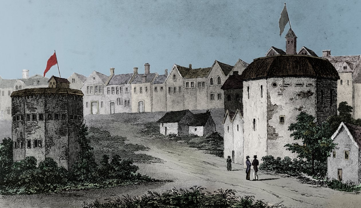 Globe Theatre, Bankside, Southwark Right and the Bear Garden, c1597 by Unbekannt