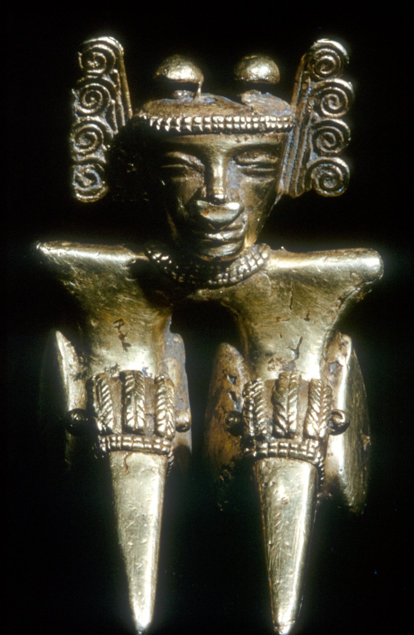 Gold Pre-Columbian seated figure, Quimbaya, Colombia by Unbekannt