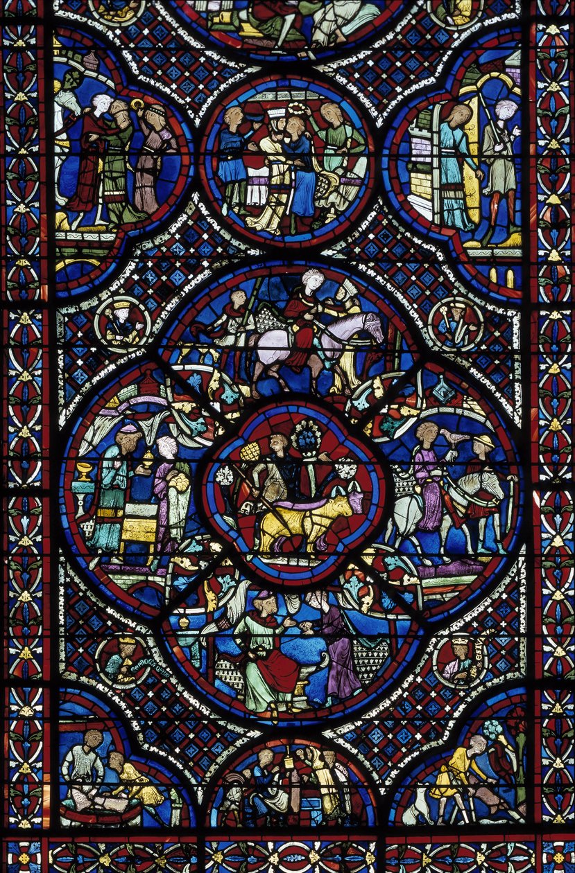 Gothic art: the life of the child prodigy. Stained glass of the ambulatory of the Cathedrale Saint Etienne de Bourges by Unbekannt