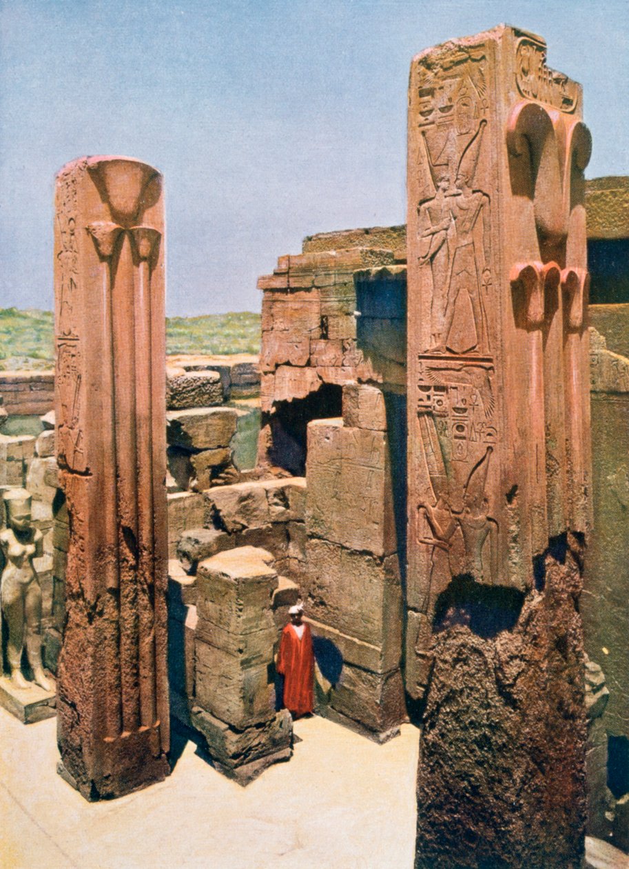 Granite Pillars with Lotus and Papyrus Decoration, Temple of Amun-Re, Karnak, Egypt, 20th Century by Unbekannt