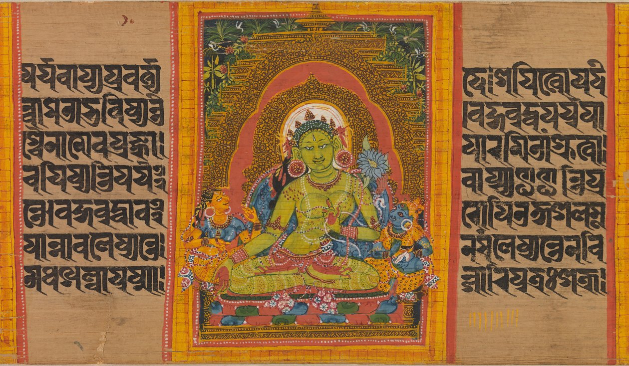 Green Tara, Folio from Perfection of Wisdom Manuscript by Unbekannt