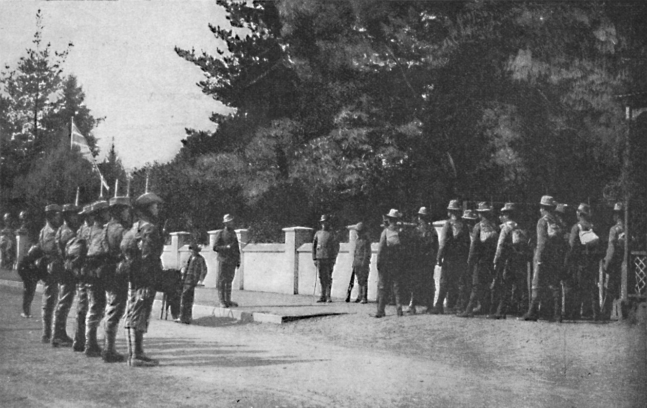 Grenadier Guards with Their New Hats Relieving Guard at Lord Roberts