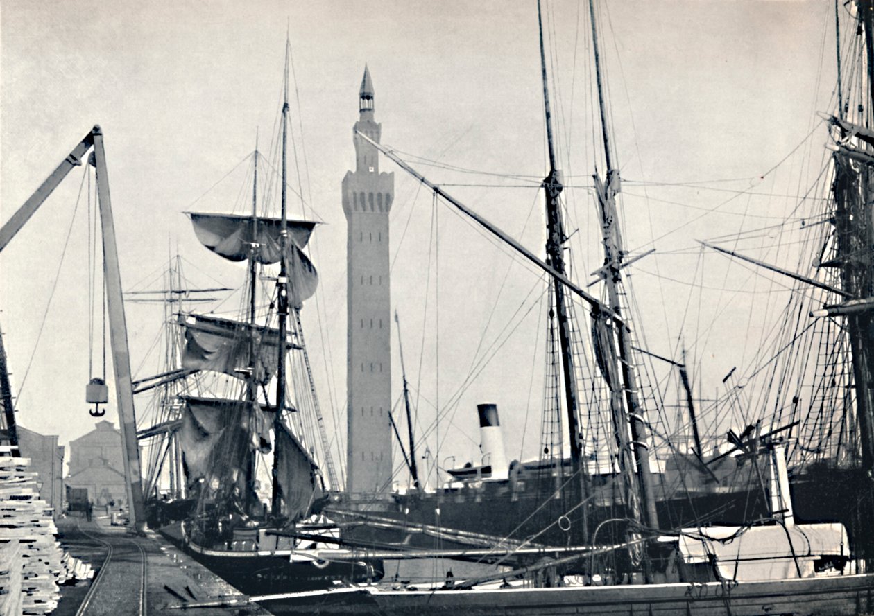 Grimsby - View of the Docks, with the Hydraulic Tower by Unbekannt