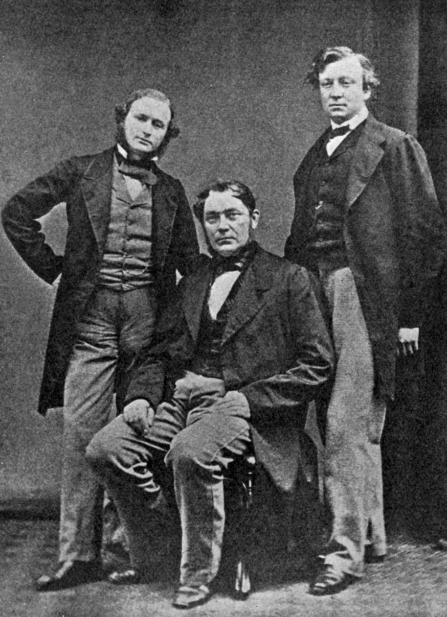 Gustav Kirchhoff, Robert Bunsen and Henry Roscoe, scientists, c1860 by Unbekannt