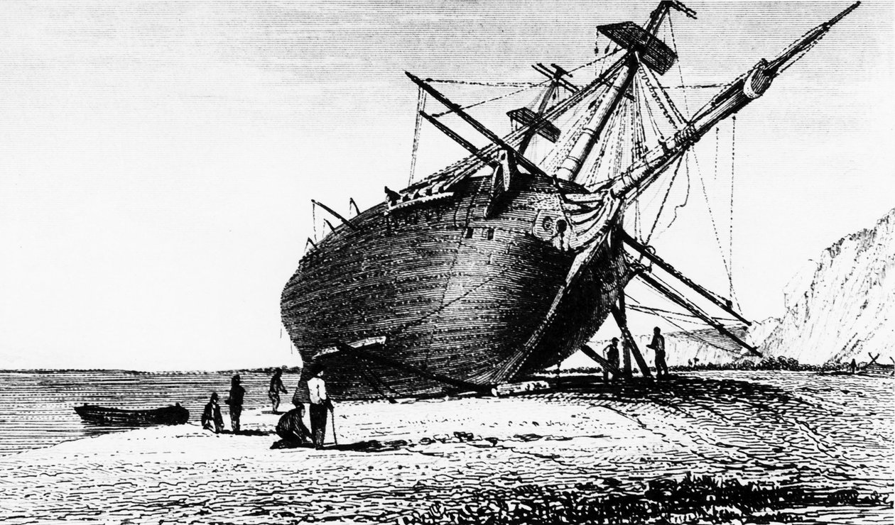 HMS Beagle laid ashore, Rio Santa Cruz, Patagonia, South America by Unbekannt