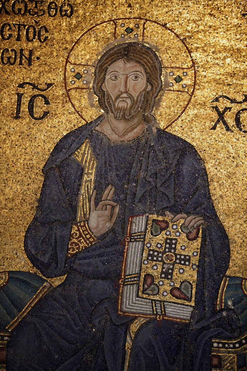 Hagia Sophia mosaic: Jesus blessing & holding the Bible Istanbul Turkey by Unbekannt
